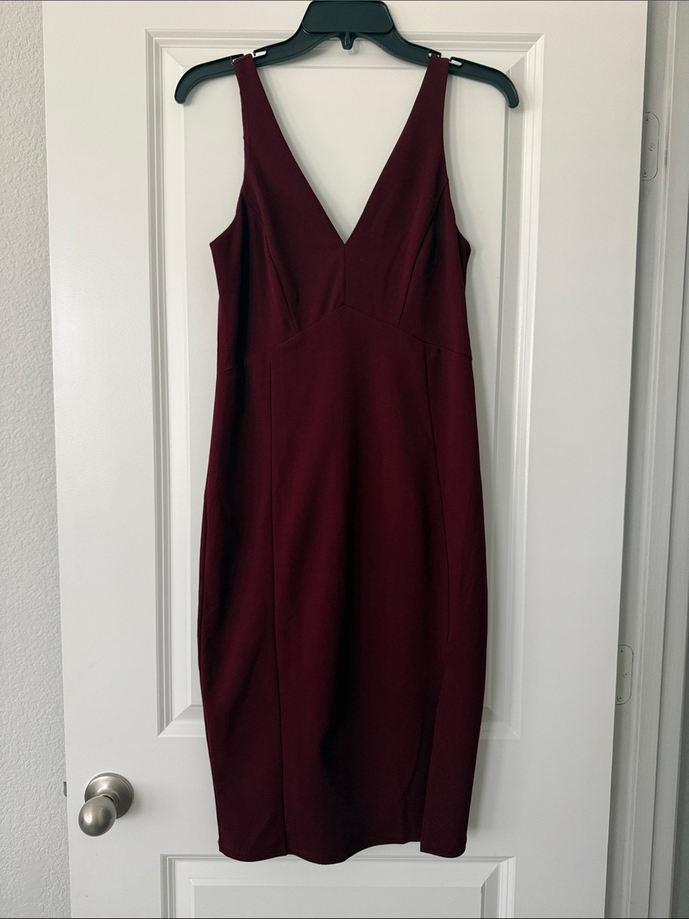 Lulu's Deep Burgundy V-Neck Midi Sheath Dress